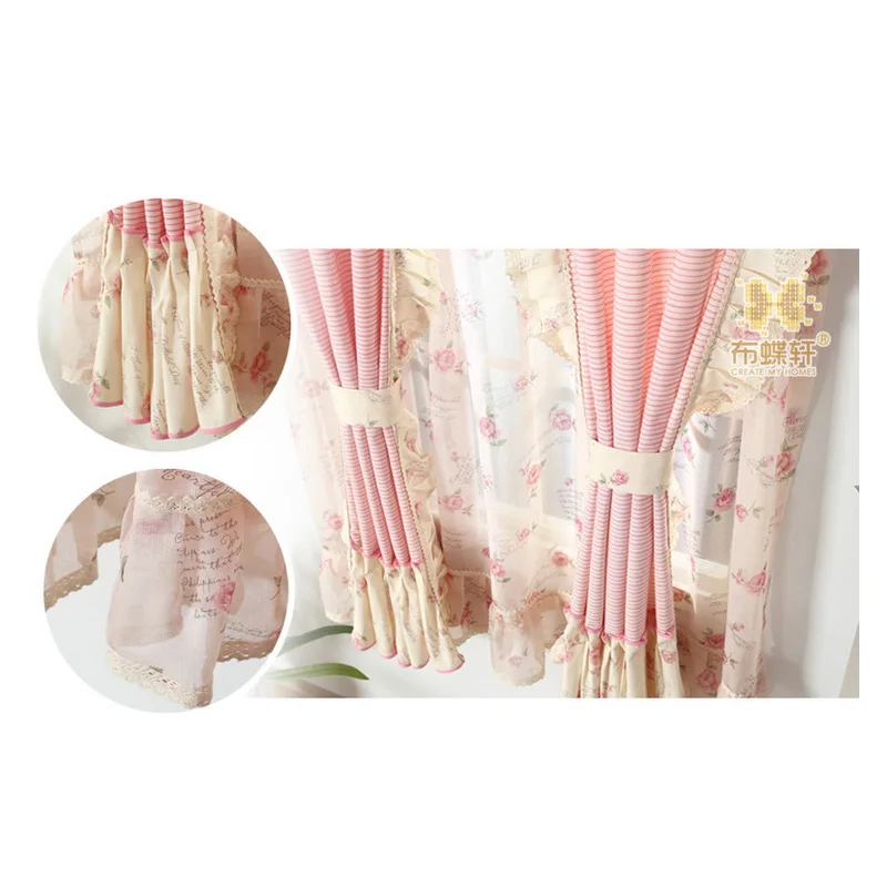 Cortina de cortina Rosa Floral para sala de estar, dormitorio, Princesa, cortinas con ventana, tratamiento para niños, cortinas de algodón