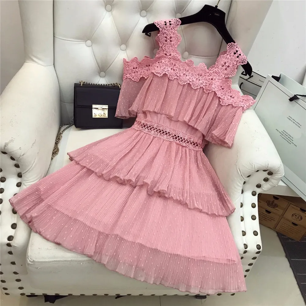

2019 Summer Runway Super Star Same Style Women Fashion Unique Lace Design Dress Female Party Dresses A242