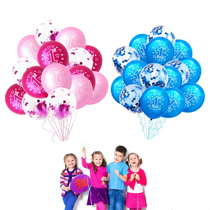 

10/15pcs Girl Boy 1st Birthday Balloons Pink Blue Confetti Latex Ballon 1 Year Old First Birthday Party Decor Baby Shower Supply