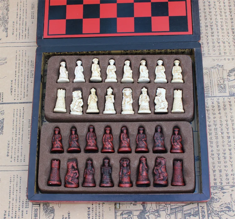 Retro Wooden Chess Set Imitation Antique Coffee Table Chinese Qing Dynasty Soldiers Chessman Family Game Gift L423