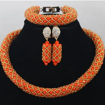 

Latest Handmade Green Nigerian Wedding African Beads Jewelry Set Crystal Beaded Pendant Necklace Set Free Ship QW662