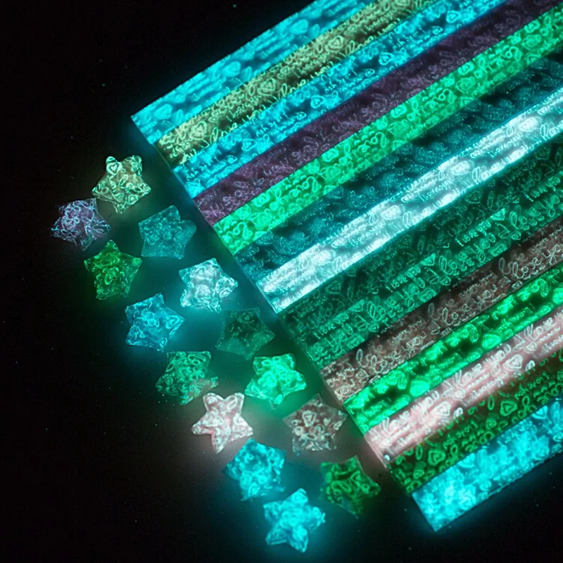 30pcs Luminous Lucky Star Paper Folded Origami Paper Making Wishing Stars DIY Birthday Gift I Love You Quilling Decoration Paper