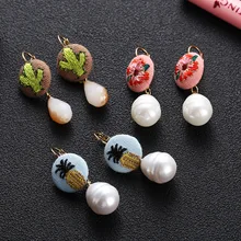 Этнический стиль вышивка тканевый мячик серьги гвоздики узор дизайн серьги для женщин Корея ювелирные изделия Новинка Oorbellen