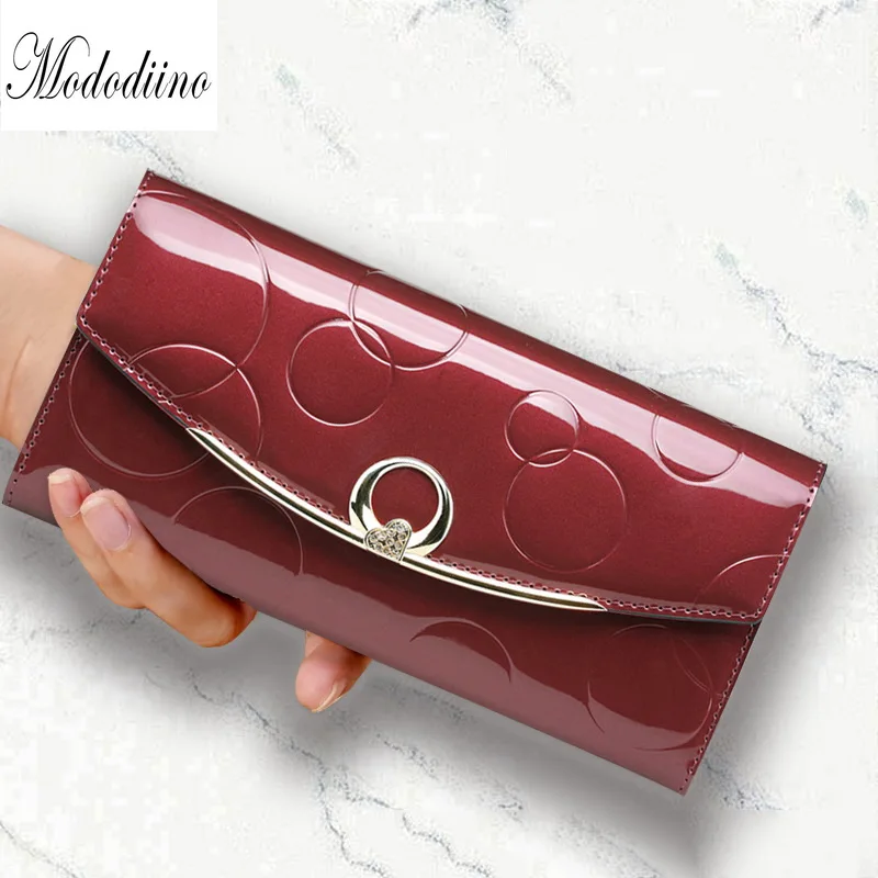 

Mododiino Patent Leather Women Wallet Diamond Designer Women's Wallet Card Holder Split Leather Long Wallet Women Purses DNV1126