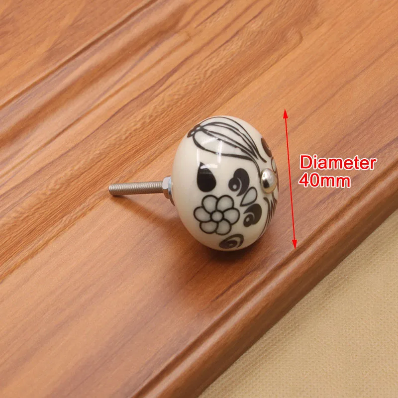 KAK 40mm Hand-painted Ceramic Drawer Knobs Porcelain Rural Cabinet Knob Cupboard Handles Mediterranean Furniture Handle Hardware - Цвет: 1191  Black