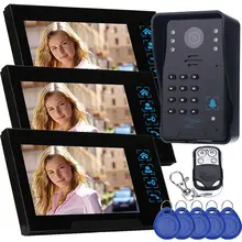 New High sensitivity touch keys RFID reader wired video door intercom IR camera video doorbell 3 monitor with Remote Control