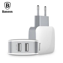 Baseus 2 USB EU Charger Plug For Samsung Huawei Xiaomi Dual USB Port Travel Wall Charger Mobile Phone USB Charger Adapter 5V2.4A