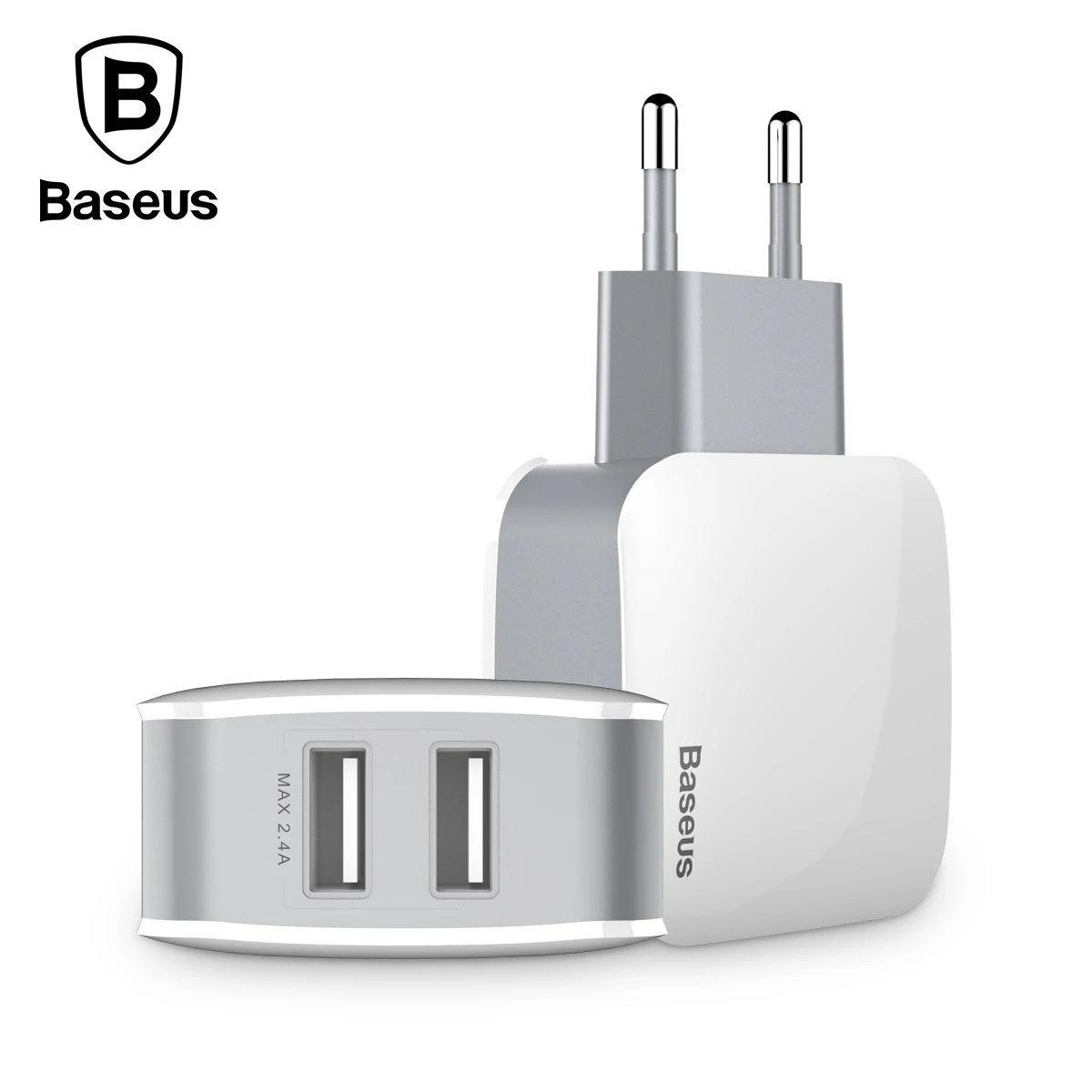 Goedkoop Baseus 2 USB EU Charger Plug Voor Samsung Huawei Xiaomi Dual Usb poort Reizen Lader Mobiele Telefoon USB Lader Adapter 5V2. 4A