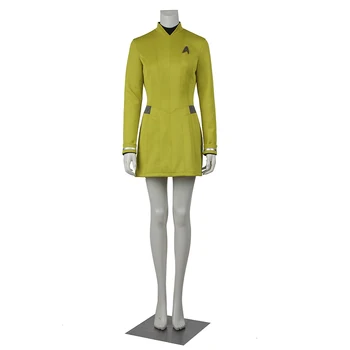 

Startreks Beyond Costume StarFleet Carol Marcus Cosplay Yellow Dress with Badge Uniform Adult Women Halloween Carnival Outfit