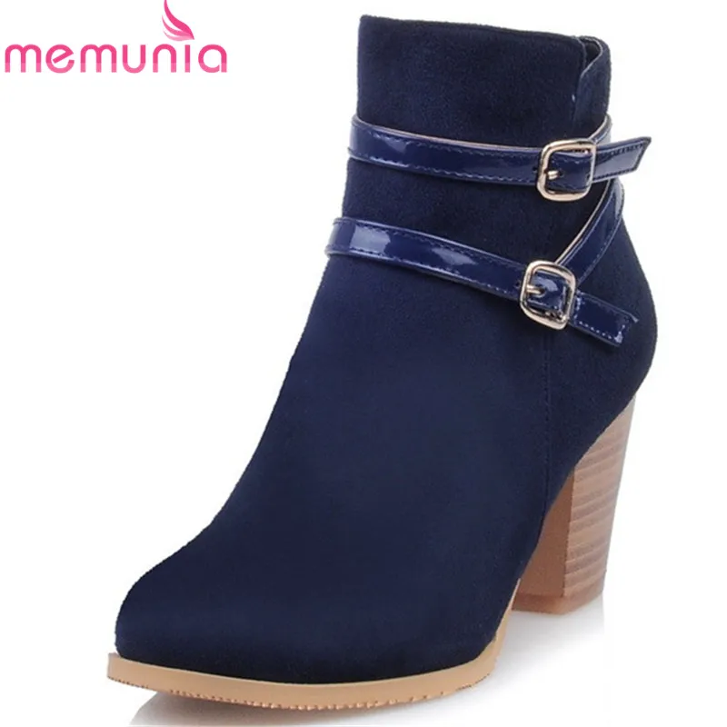 

MEMUNIA 2020 new arrival women's boots round toe flock ankle boots simple zipper fashion high heels autumn winter boots shoes