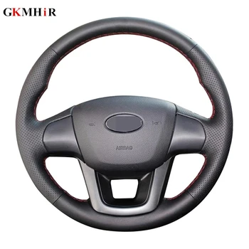 

GKMHiR DIY Black Steering Wheel Cover Hand-stitched Artificial Leather Car Steering Wheel Cover for Kia K2 Kia Rio 2011-2013