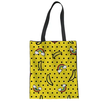 

THIKIN 3D Banana Pattern Fashion Women Girl Casual Canvas Handbag School Satchel Tote Portable Shopping Bag Shoulder Casual Tote