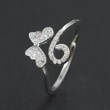 Cute Adjustable Cubic Zirconia 925 Sterling Silver Butterfly Ring Women Wedding Rhodium Plated Jewelry