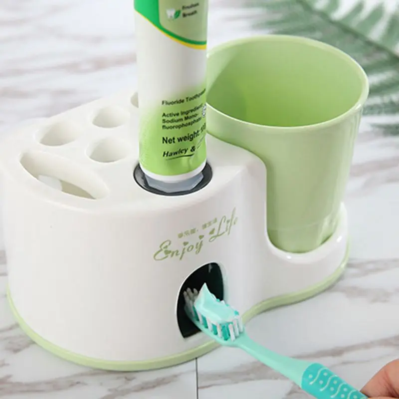 

IVYSHION Creative Family Bathroom ToolsAutomatic Squeeze Toothpaste Toothbrush Holder Wash Suit Toothbrush Holder Sucker Rack