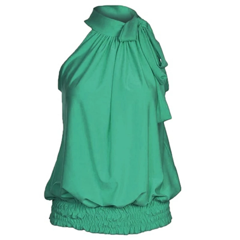 

Women's Sexy Casual Pleated Halter Neck Elastic Hem Sleeveless Vest Tops