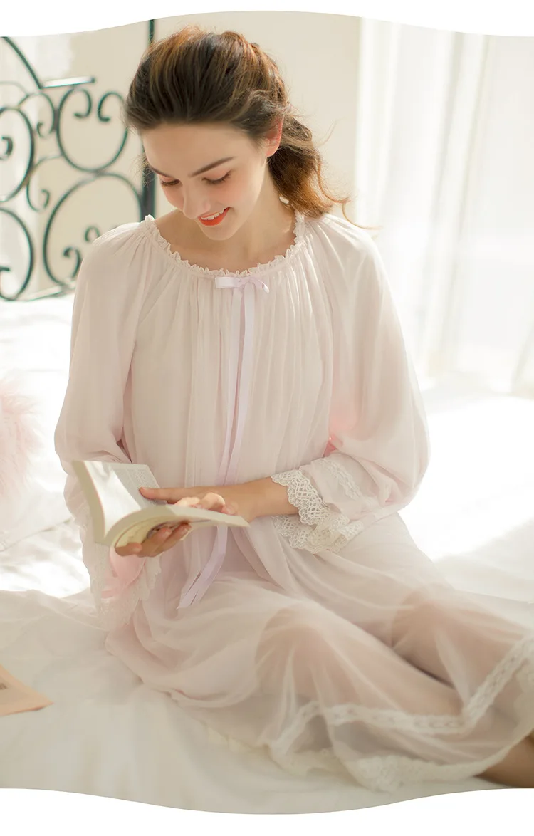 Новое поступление Для женщин осень сладкий Винтаж Королевский длинными рукавами ночная рубашка Леди Принцесса Вечернее платье пижамы Lounge