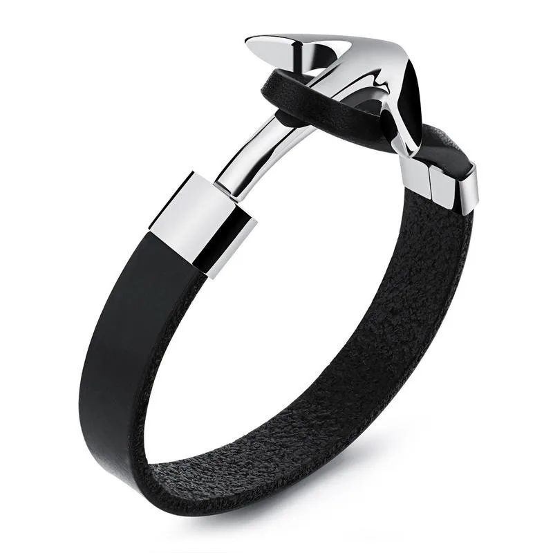 

LIVVY 2017 High quality fashion trendy punk braid chain anchor real leather bracelet the female jewelry wholesale