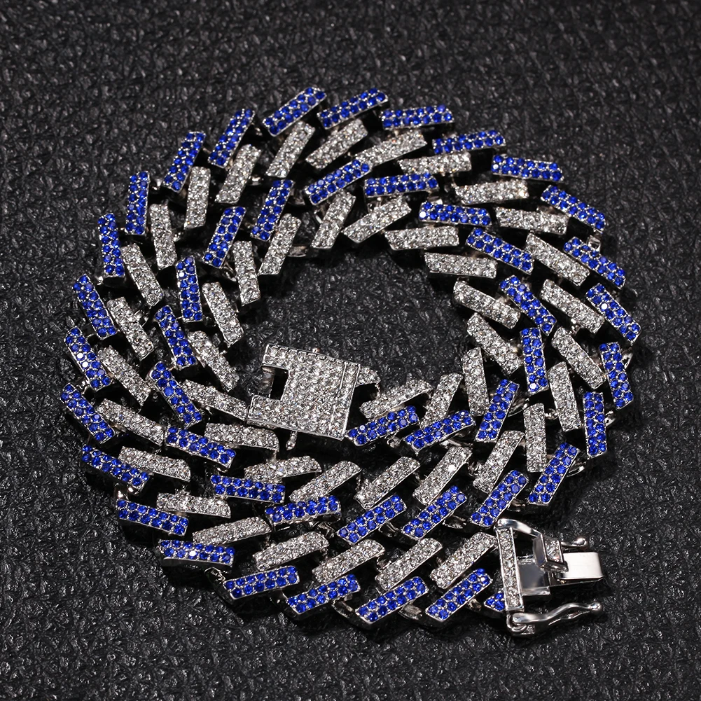 UWIN 15 мм зубец кубинская цепочка ожерелье и браслет NE+ BA фиолетовый черный камень смешанные цвета, Стразы хип-хоп ювелирные изделия