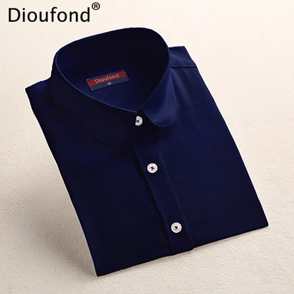 Dioufond, одноцветные, Оксфордские, мятные, женские блузки, длинный рукав, повседневные, блузка, рубашка, простой дизайн, для девушек, Офисная рубашка, Лето, S-5XL - Цвет: Navyoxford