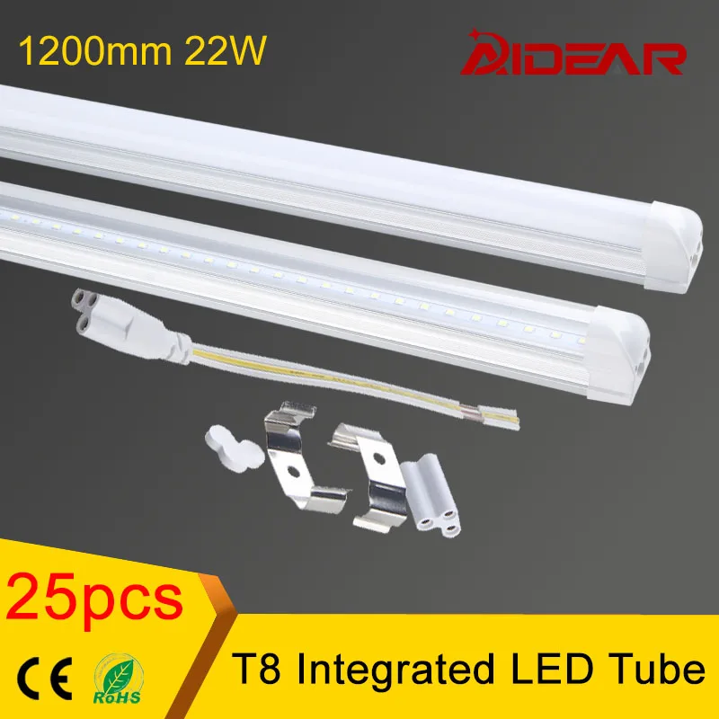 Интегрированная Светодиодная трубка T8 led 1200 мм 22 Вт CE Rohs 4ft tube 25 шт./лот Высокое
