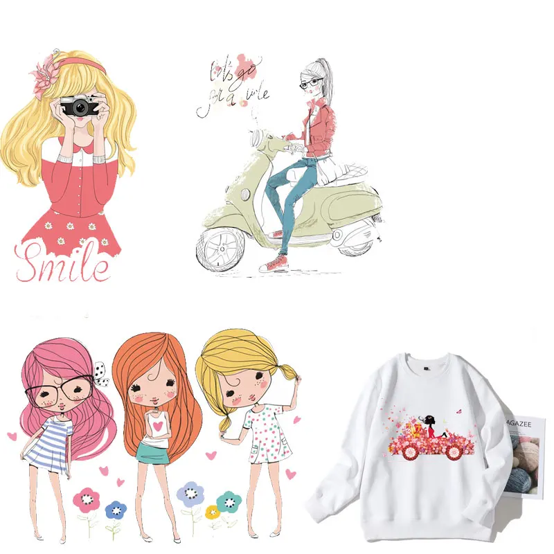 

Iron on Transfer Girl Patches for Clothing Thermo Stickers on Applique Decor Clothes Badges Stripes print tops PVC DIY T-shirt E