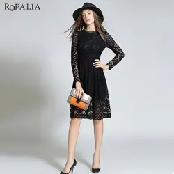 ROPALIA плюс размеры Осень Винтаж для женщин богемный кружево платье крючком повседневное платья с длинными рукавами Vestidos
