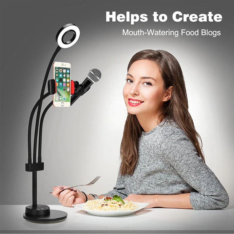 

USB Power Dimmable Metal Phone Ring Light LED Selfie Light 360 Degree Swivel Phone Holder For Makeup Blog Live Stream Video Chat