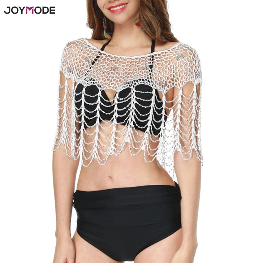 Сексуальная Пляжная накидка JOYMODE сетчатые топы женская пляжная одежда с