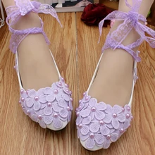 Фиолетовые кружевные вечерние туфли с цветочным узором; женские свадебные туфли ручной работы на низком каблуке; HS068