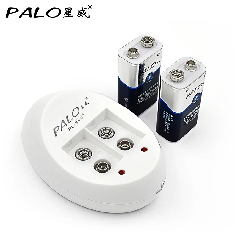 

PALO 2pcs Ni-Mh 9V Bateria Rechargeable Batteries with EU Smart Battery Charger for 6F22 9V Rechargeable batteries set