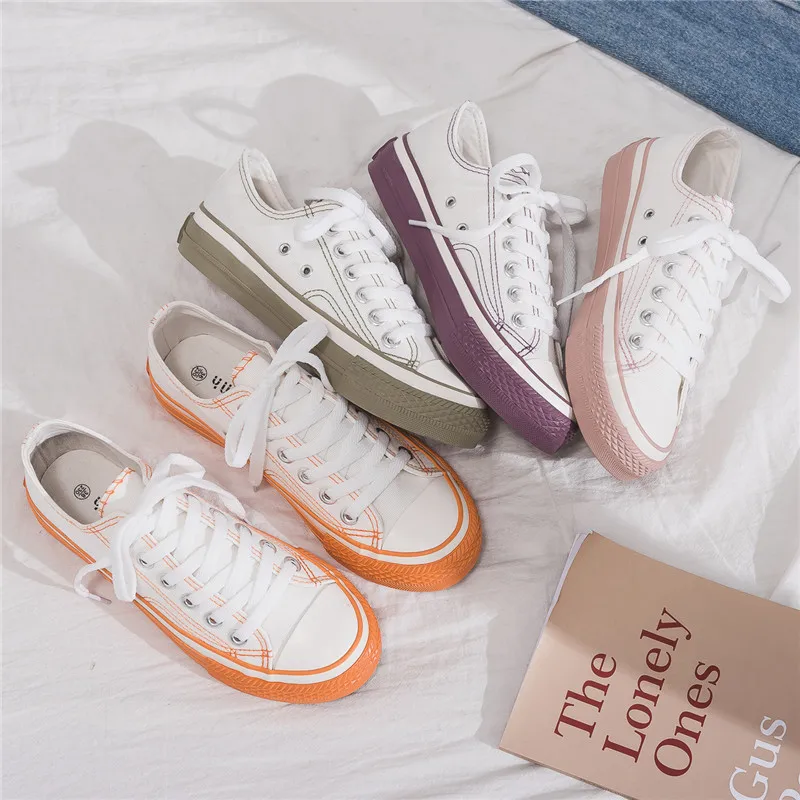 

Women Sneakers 2019 New Spring Korean Canvas Shoes for Female Students Casual Shoes Lace Up Girl Pink Shoe Stylish All Match