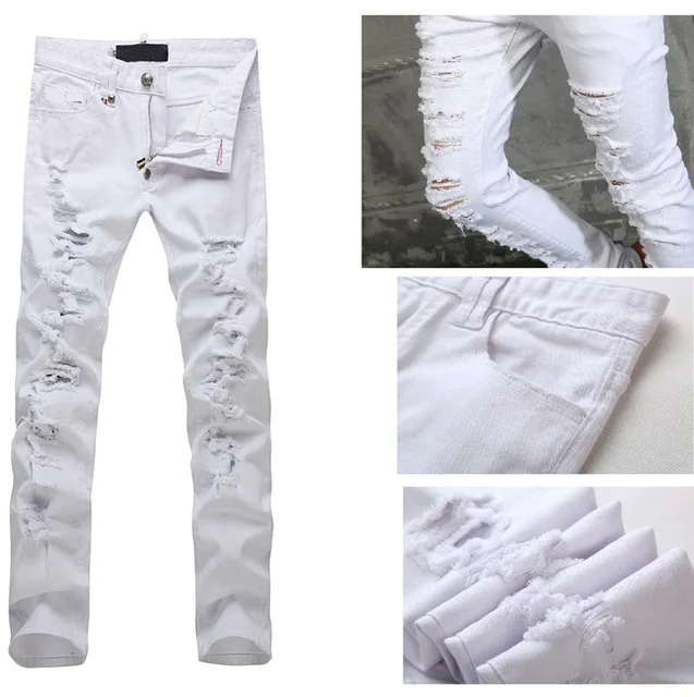 white damage jeans for men
