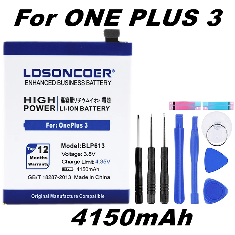 

LOSONCOER Top High Capacity Replacement 4150mAh BLP613 Battery for OnePlus 3 One Plus 3 Battery+Gift tools +stickers