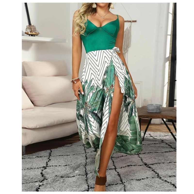 

Women's Summer Boho Casual Long Maxi Evening Party Beach Dress Sundress Coconut Tree Pattern Holiday Vacation V Neck Sexy Dress