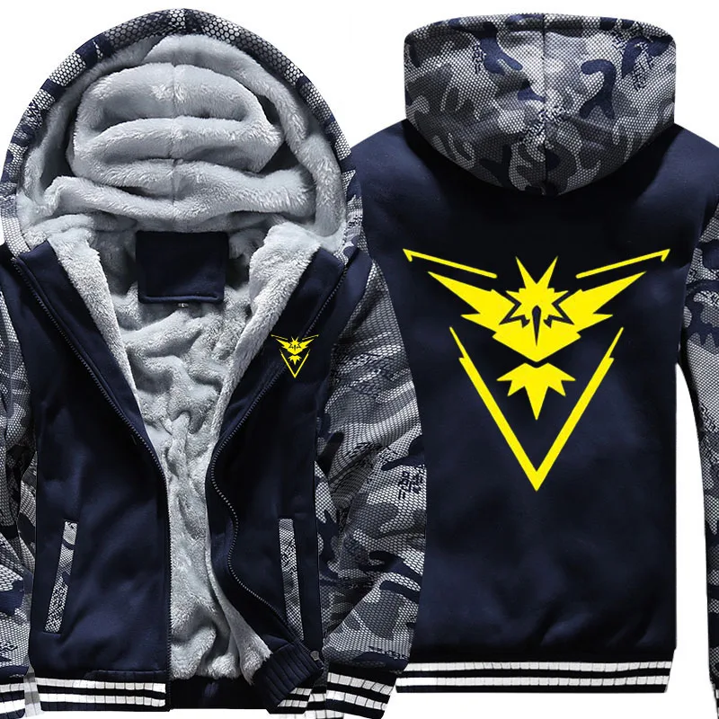 US Size Men's Hoodie Game Team Valor Mystic Instinct Sweatshirt Camouflage Sleeve Hooded Navy Blue Coat Jacket | Мужская одежда