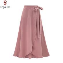 Женские асимметричные юбки большого размера с высокой талией, Модная элегантная длинная юбка с боковым ремешком, Повседневная Простая Офисная Женская юбка, CH200