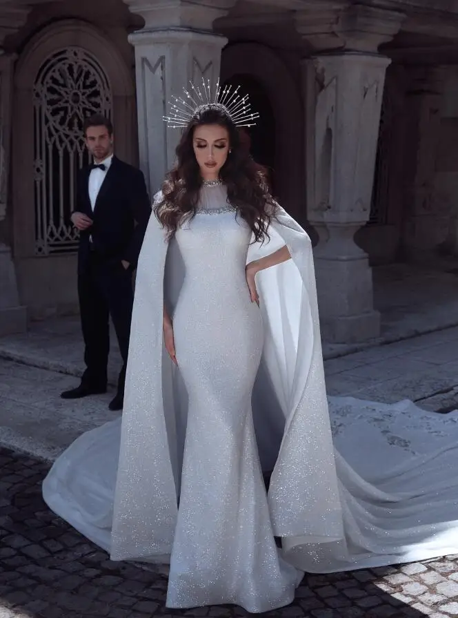 2019 Nueva Coleccion Arabia Saudi Vestido De Novia Elegante Tela Brillante Vestidos De Novia De Cola Larga Con Capa Vestido De Novia Vestidos De Novia Aliexpress