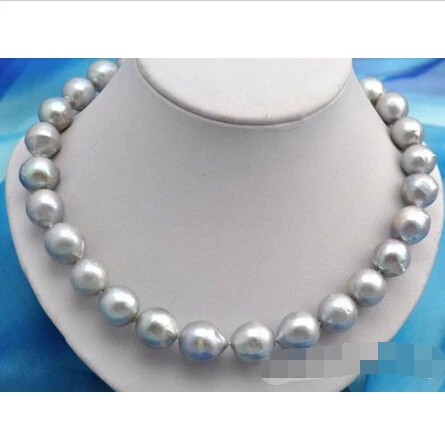 

18" 16mm round gray reborn keshi pearl necklace ^^^@^Noble style Natural Fine jewe FREE SHIPPING