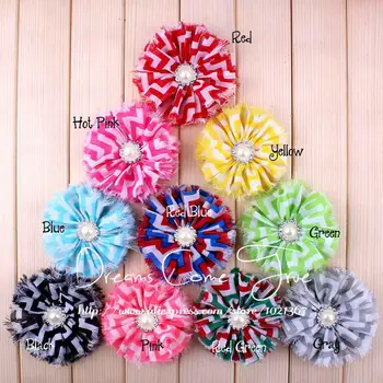 

20pcs/lot 3.2" 10Colors Newborn Pearl Button With Striped Flower For Wedding Artificial Chiffon Fabric Flowers For Headbands