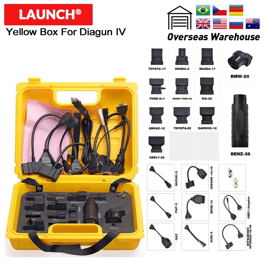 

2018 Launch X431 Diagun IV yellow case with full set cables Yellow box for x-431 Diagun IV DHL free shipping