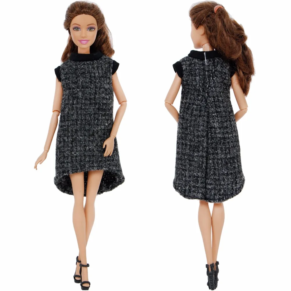 2 Pcs/Lot = 1x robe de dame à la main robe jupe + 1x noir chaussures à talons hauts vêtements pour Barbie poupée accessoires bébé fille jouet