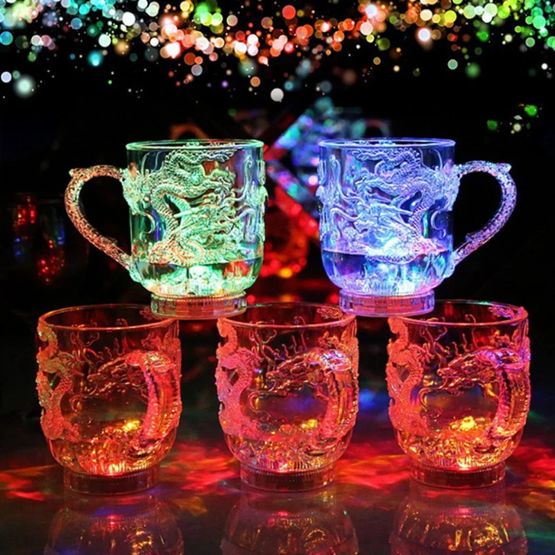 

Plastic Glowing Glass Wine Beer Cup Dragon LED Mug Led Tumbler Rainbow Color Flashing Light Drop Shipping creative Gift