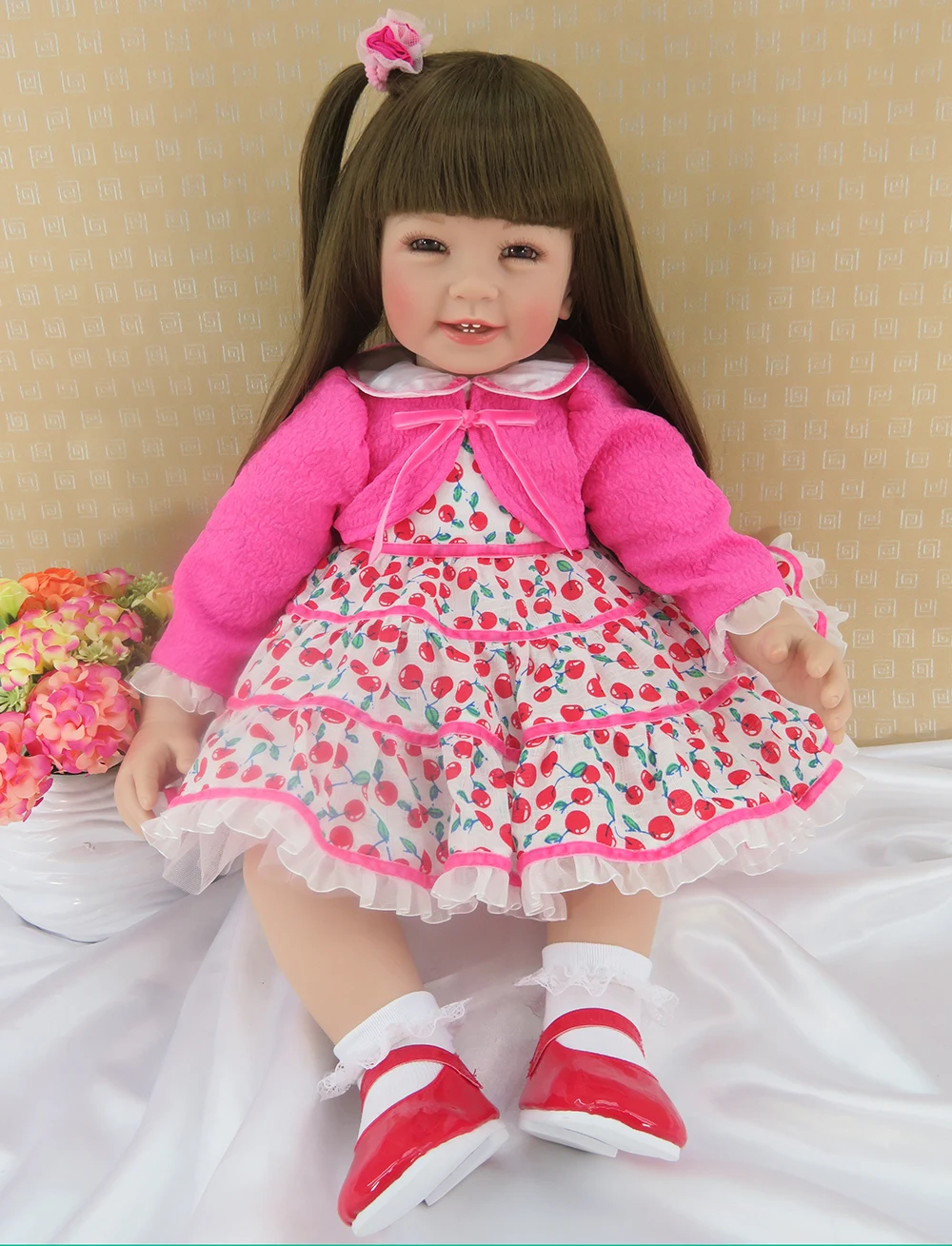 

Pursue 24"/60 cm Pretty in Pink Long Hair Silicone Reborn Toddler Princess Baby Girl Dolls Toys Children Girls Birthday Gift Toy