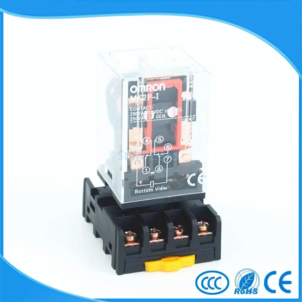 

MK2P-I AC 220V Coil 8 Pins Electromagnetic Power Relay With PF083A Socket Base