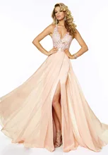 Neue Sexy Bodenlangen Halter Split Chiffon Abendkleid Lange Backless Abend-formale Kleid Appliques F1088