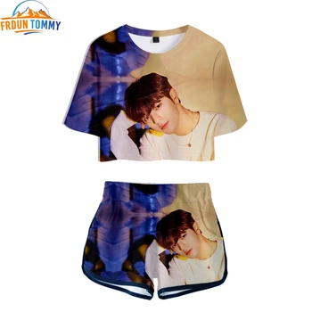 

kpop group stray kids yellow wood 3D Print high quality Two Pieces sets Women girl Harajuku T-shirts shorts Clothes