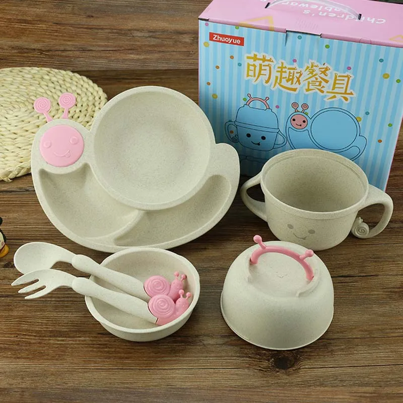 6pcs Japanese Cute Animal Snail Dinnerware Set BPA Free Wheat Straw