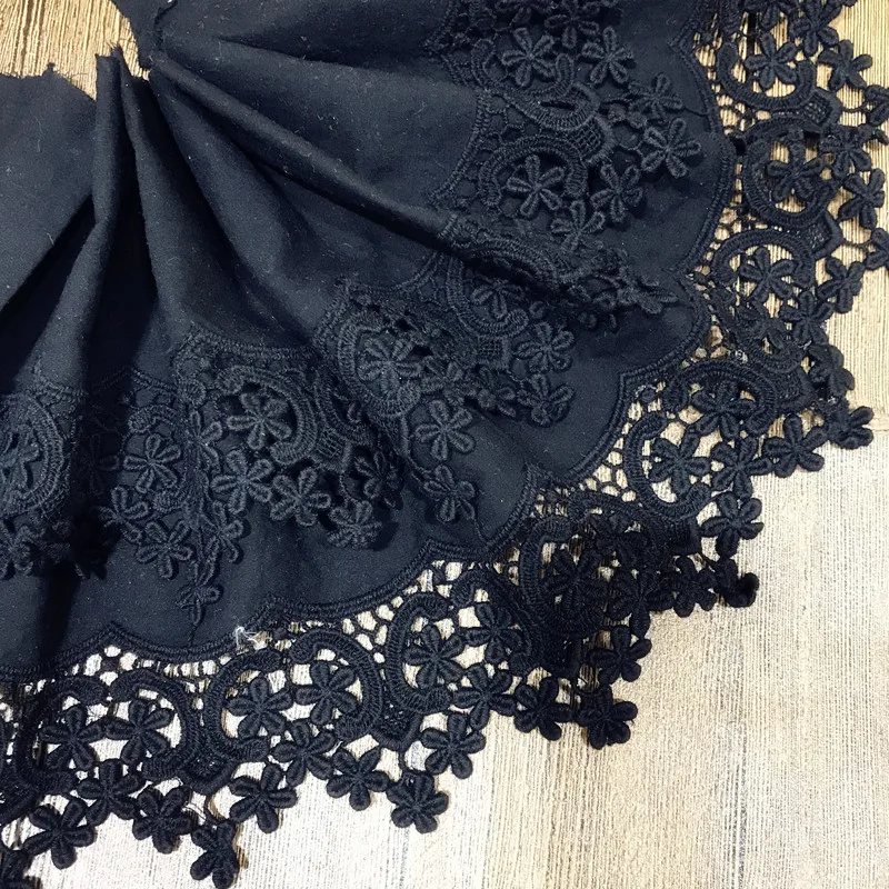 

Black Double Layer Exquisite Cotton100% Cloth Embroidery Lace Trim DIY Accessories Lace Fabric Width 22cm 3Yds/lot