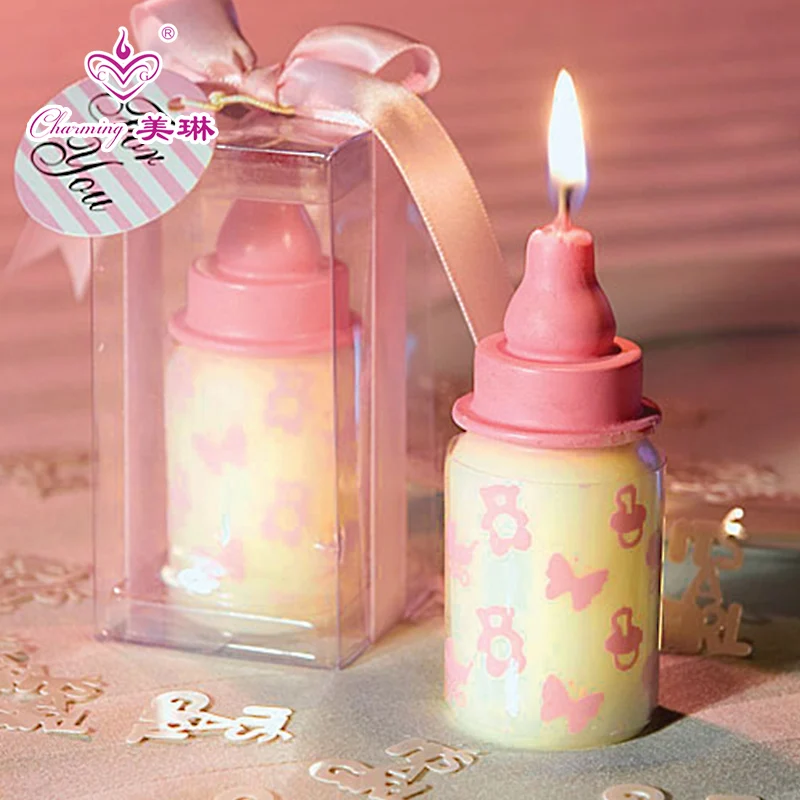 

cute pink blue baby bottle creative smokeless scented candle for children kid birthday and wedding party cake decorated candle