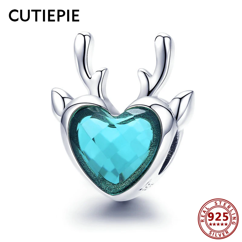 

CUTIEPIE Genuine 925 Sterling Silver Antlers Heart Shape Beads Charms Fit for Women DIY Bracelet Necklace Silver Jewelry Gifts